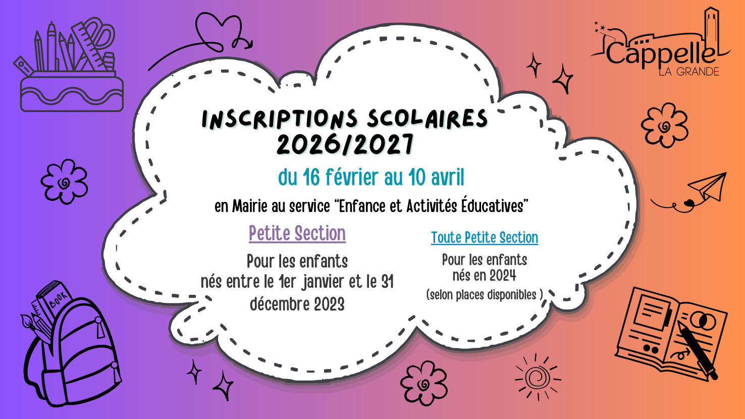 Inscriptions scolaires 2026-2027